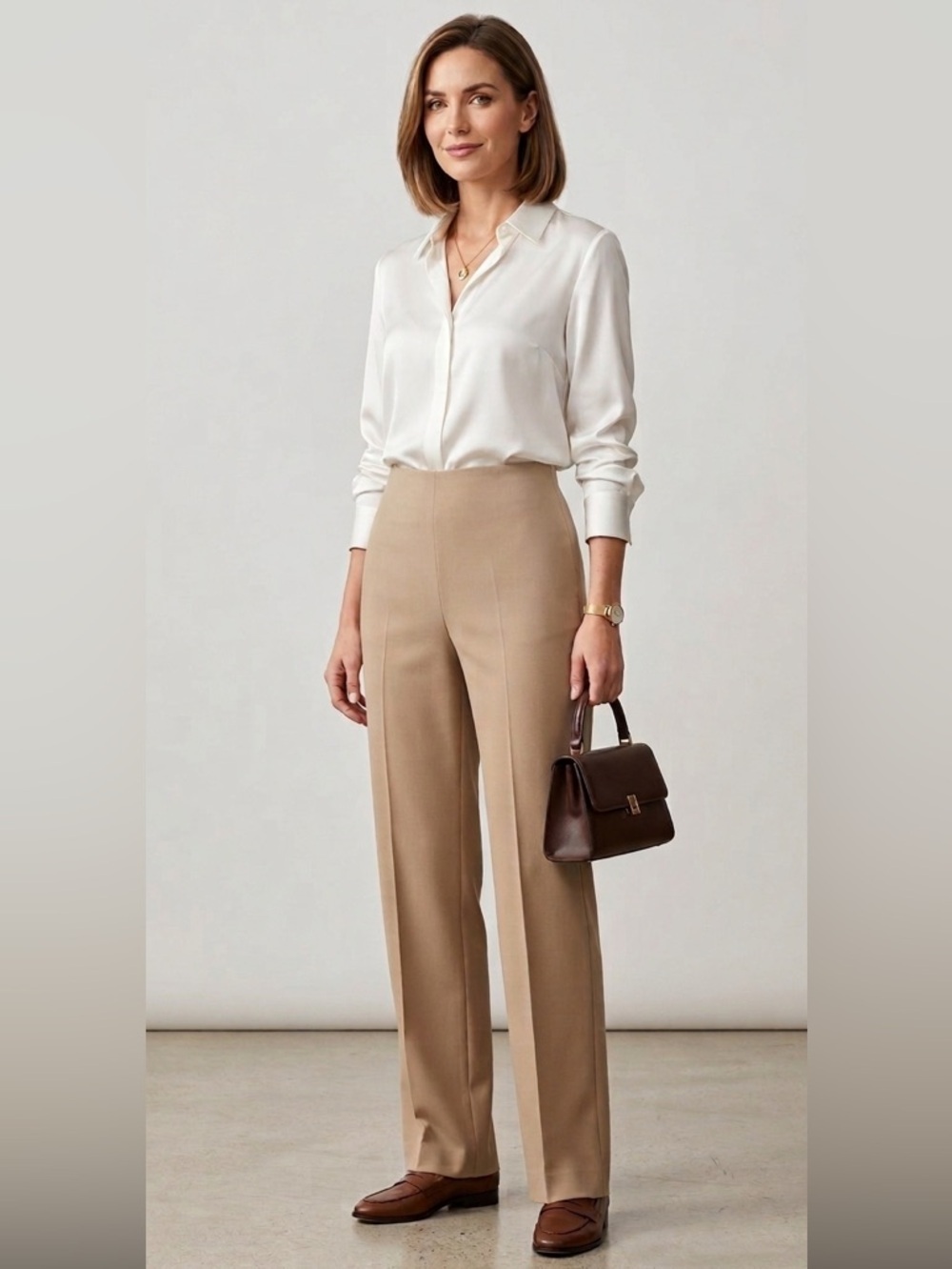 Dries Van Noten dress pants women straight leg tan wool Sz 8 NWT